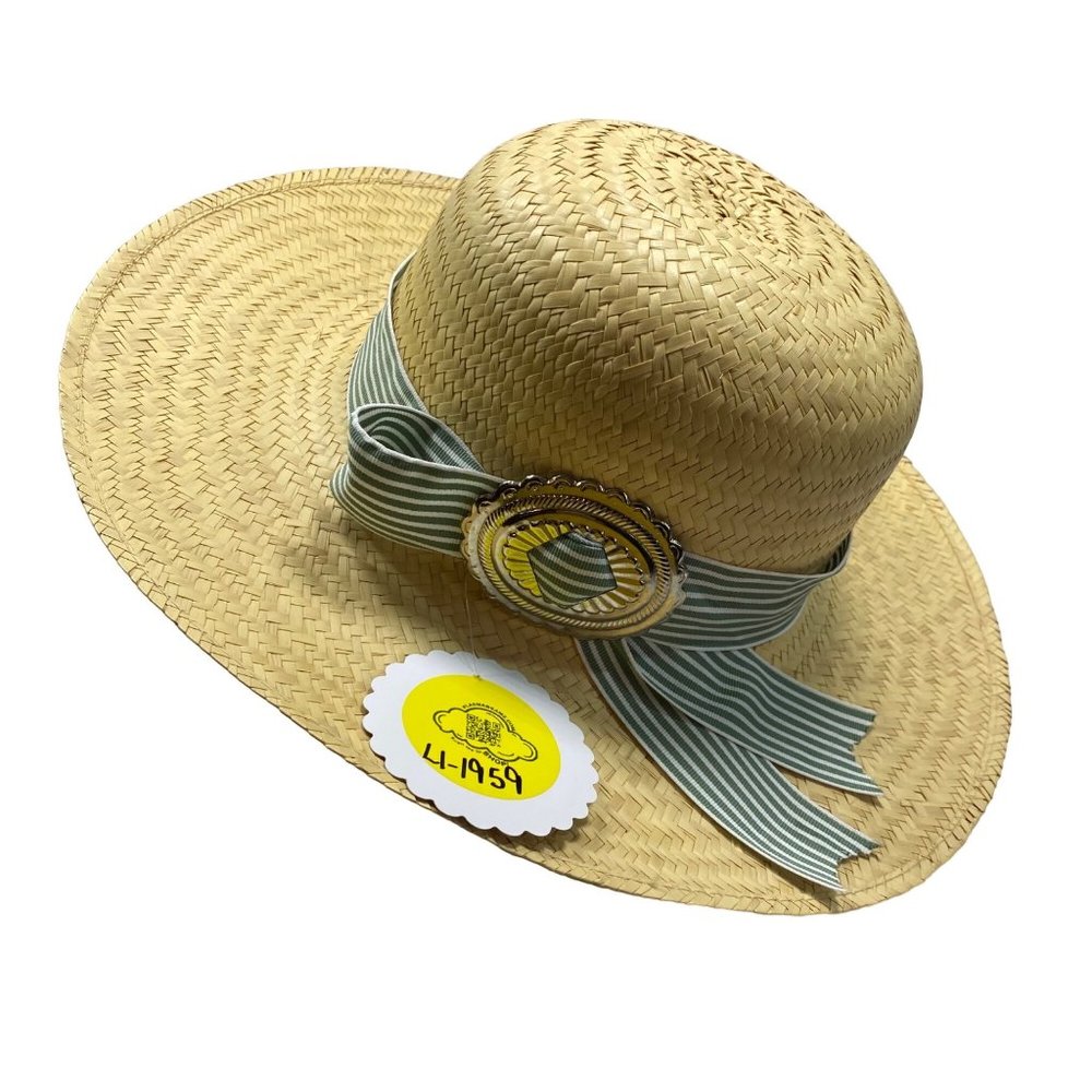 Handmade Straw Panama Hat with Green Stripe Grosgrain Ribbon Detail - Picture 10 of 11